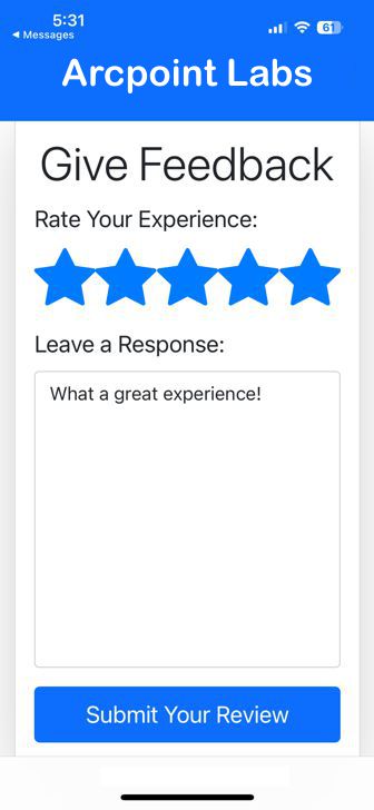 A screenshot of what the customer sees when asked to give a review about their visit.